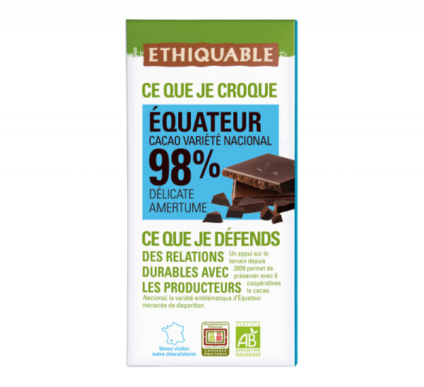 Noir-Schokolade 98% Ecuador (bio), 100g
