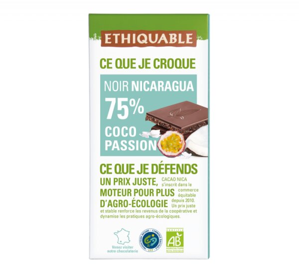 Noir-Schokolade 75% Nicaragua Kokos-Maracuja (bio), 100g